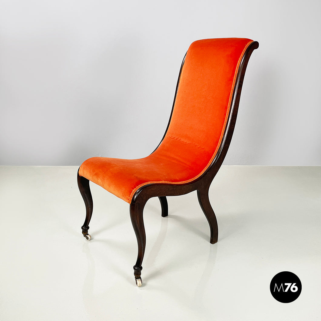 Chair in orange velvet and dark wood, 1950s