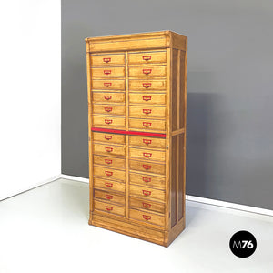 Archive in wood and red metal, 1940s