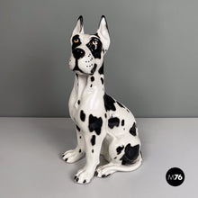 Carica l&#39;immagine nel visualizzatore di Gallery, Black and white ceramic sculpture of Harlequin Great Dane dog, 1980s
