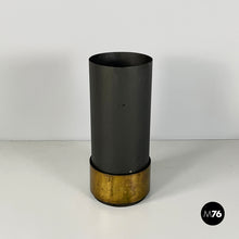 Charger l&#39;image dans la galerie, Round umbrella stand in black metal and brass, 1960s
