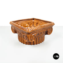 Load image into Gallery viewer, Ionic capital centerpiece in brown ceramic, 1980s
