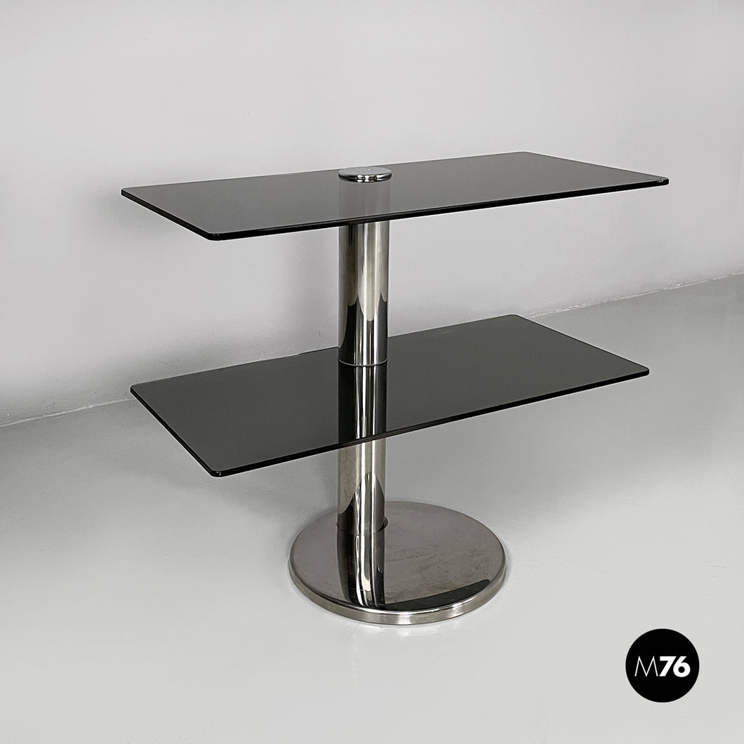 Console in smoked glass and steel, 1980s