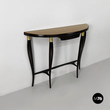 Load image into Gallery viewer, Wall console in wood, brass and glass, 1940s
