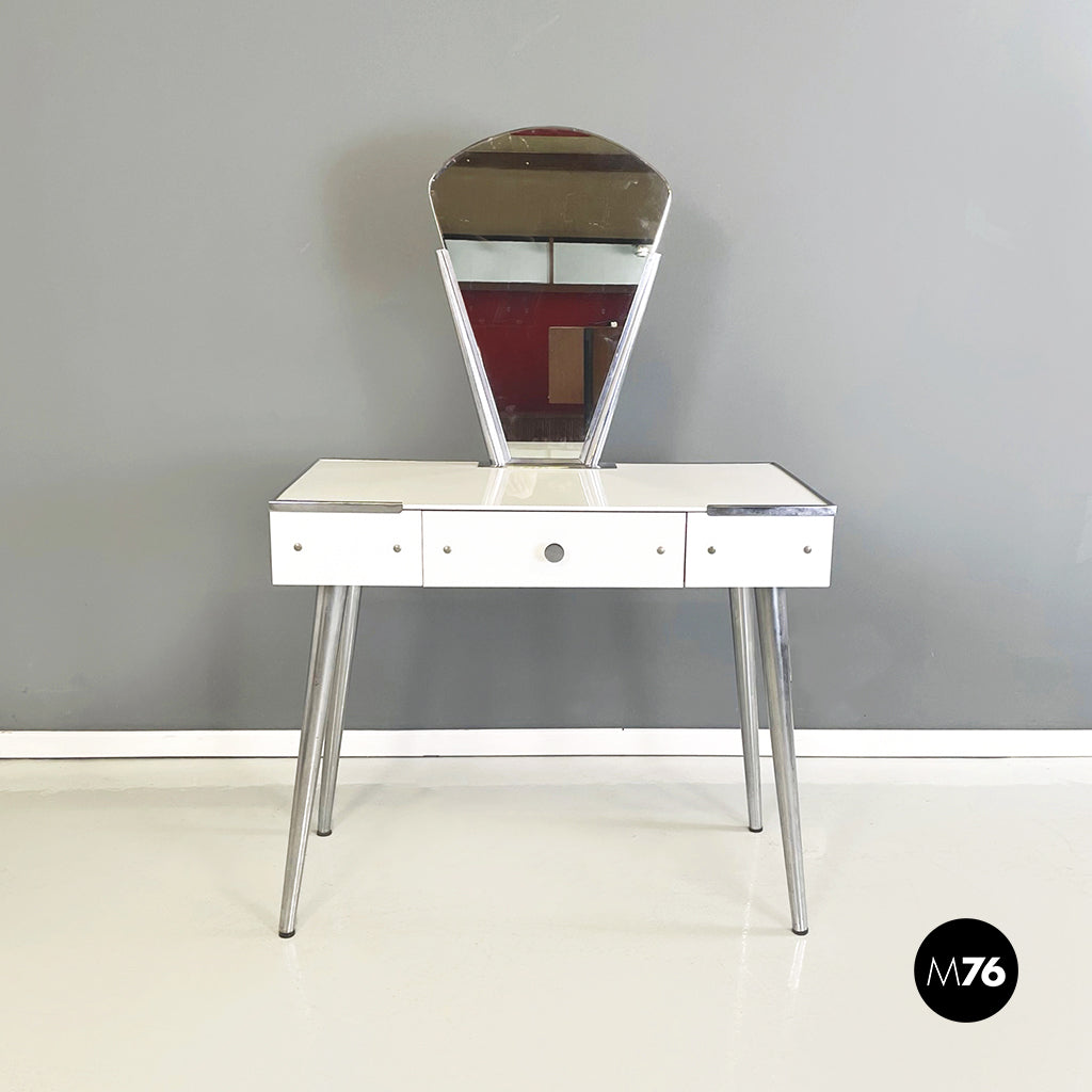 Console with mirror in opaline glass and steel by Raimondi, 1953