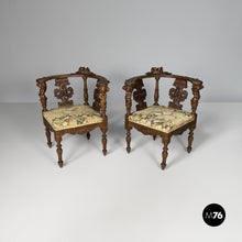 Charger l'image dans la galerie, Wooden armchairs with floral fabric, late 19th century
