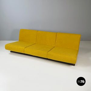 Three-seater sofa in yellow fabric and black wood, 1970s