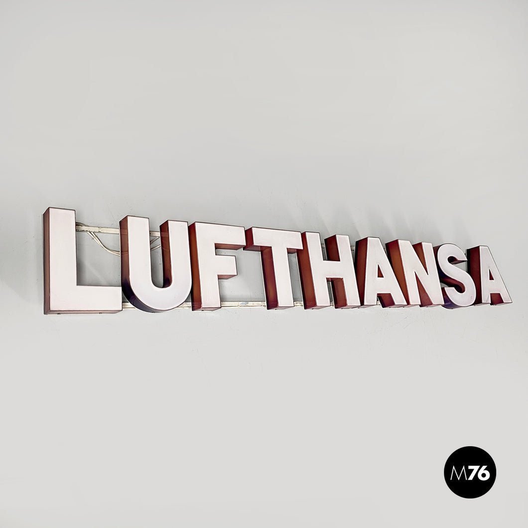 Sign Lufthansa in white plexiglass, 1970s