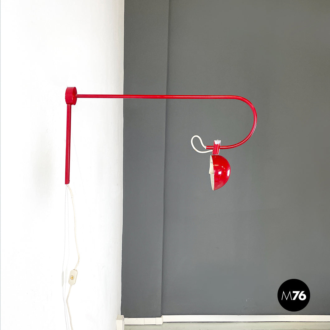 Wall adjustable arm lamp in red and white metal, 1970s