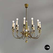 将图片加载到图库查看器，Chandelier in brass and white metal, 1950s
