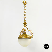 Load image into Gallery viewer, Chandelier in molded satin glass and brass, early 1900s
