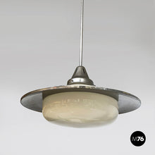 将图片加载到图库查看器，Chandelier in opaline glass and metal, 1930s
