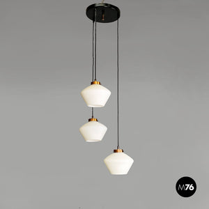 Three-light chandelier in glass and black metal, 1950s