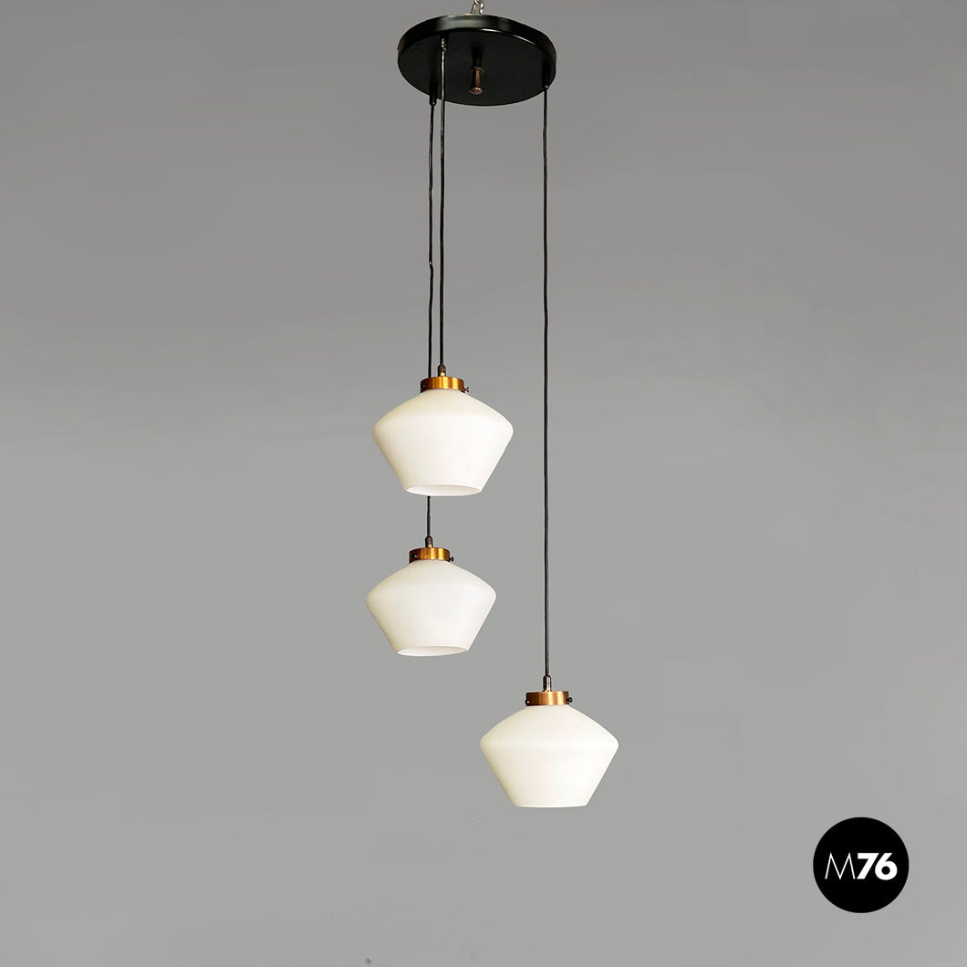 Three-light chandelier in glass and black metal, 1950s