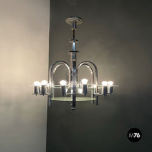 Load image into Gallery viewer, Chandelier with twelve lights in metal and glass, 1920s
