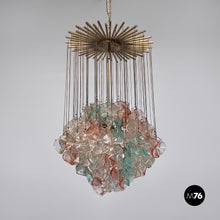 画像をギャラリービューアに読み込む, Murano glass and brass chandelier, 1980s

