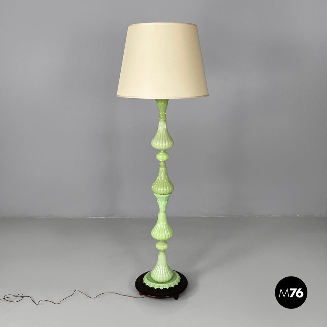 Floor lamp in fabric and green opaline glass, 1930s