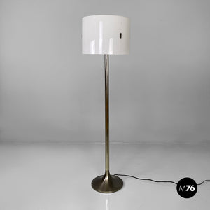 Floor lamp in burnished metal and white plexiglass, 1970s