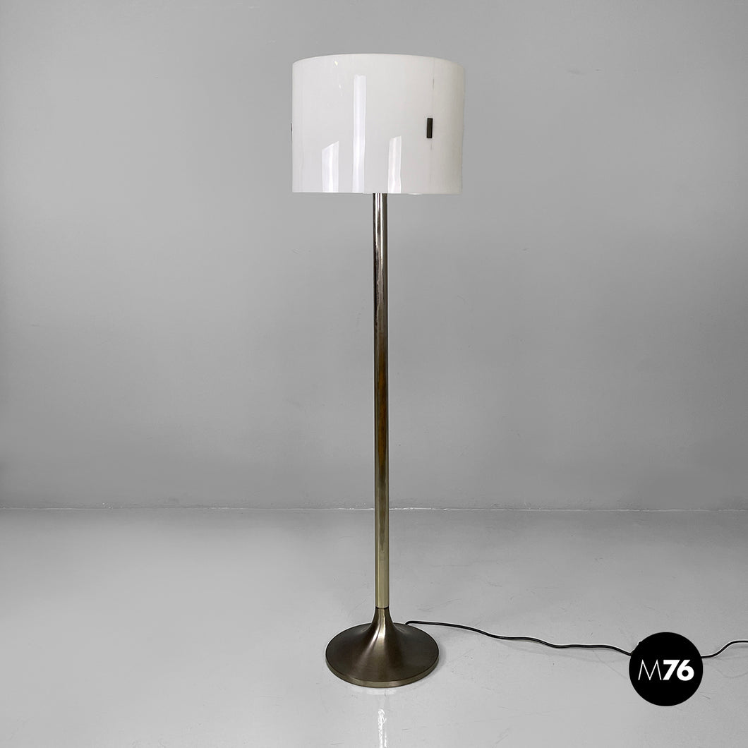 Floor lamp in burnished metal and white plexiglass, 1970s