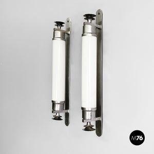 Wall lamps in opaline glass and metal, 1930s