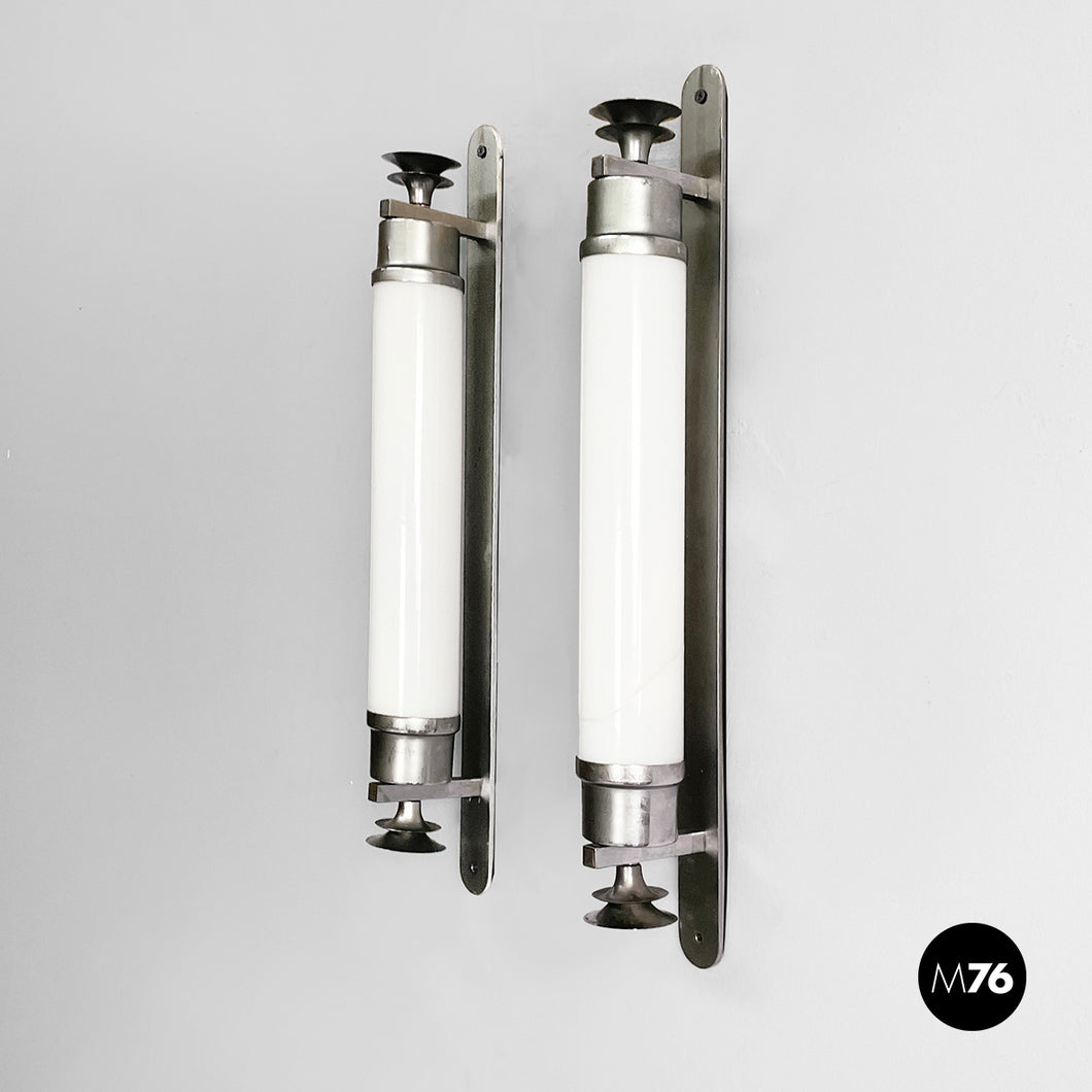 Wall lamps in opaline glass and metal, 1930s