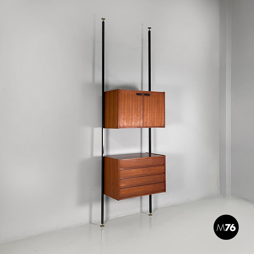 Bookcase in wood, black metal and brass, 1960s