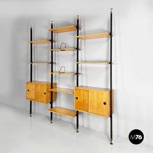 Load image into Gallery viewer, Modular bookcase in wood and black metal, 1960s
