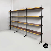 将图片加载到图库查看器，Bookcase in wood, brass and black metal, 1960s
