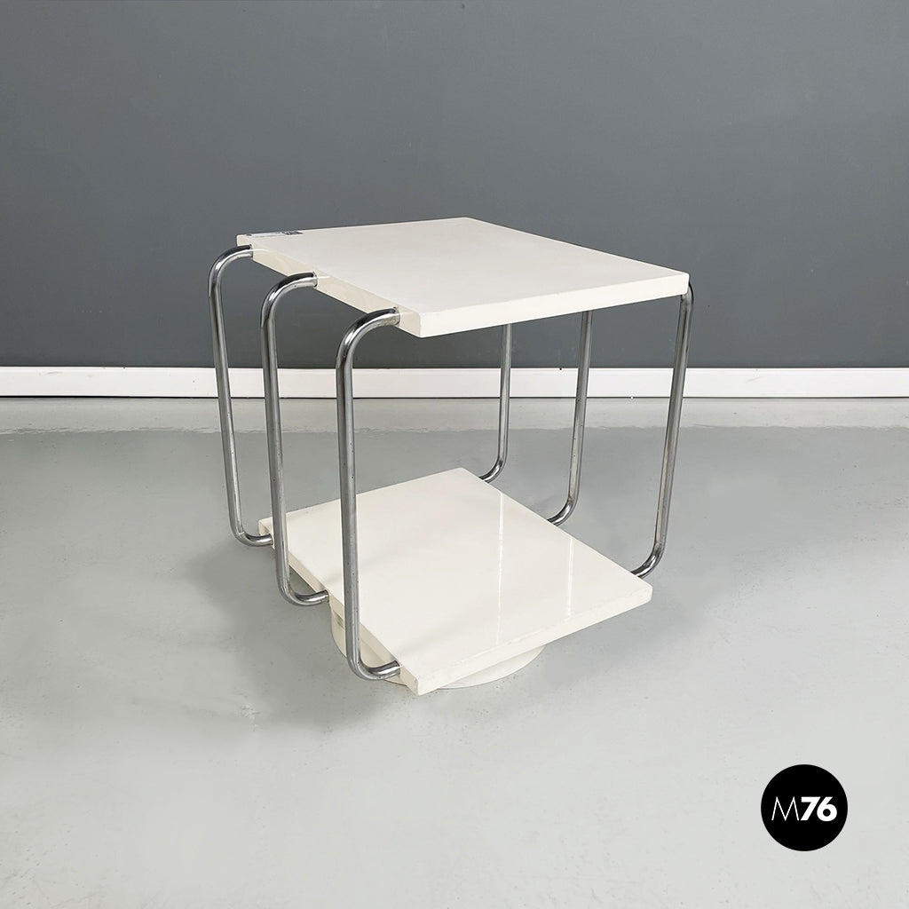 Double-shelf coffee table in white painted wood and metal, 1980s
