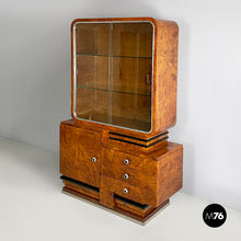 将图片加载到图库查看器，Asymmetrical wooden sideboard with glass display cabinet, 1920s
