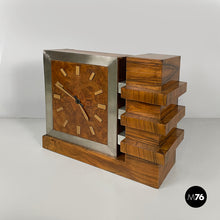 Load image into Gallery viewer, Wooden and metal table clock, 1930s
