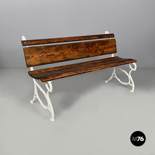 画像をギャラリービューアに読み込む, Italian Art Deco wooden and white cast iron bench, 1930s
