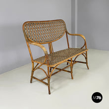 Load image into Gallery viewer, Two-seater outdoor bench in rattan, early 1900s
