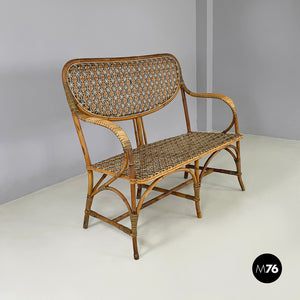 Two-seater outdoor bench in rattan, early 1900s