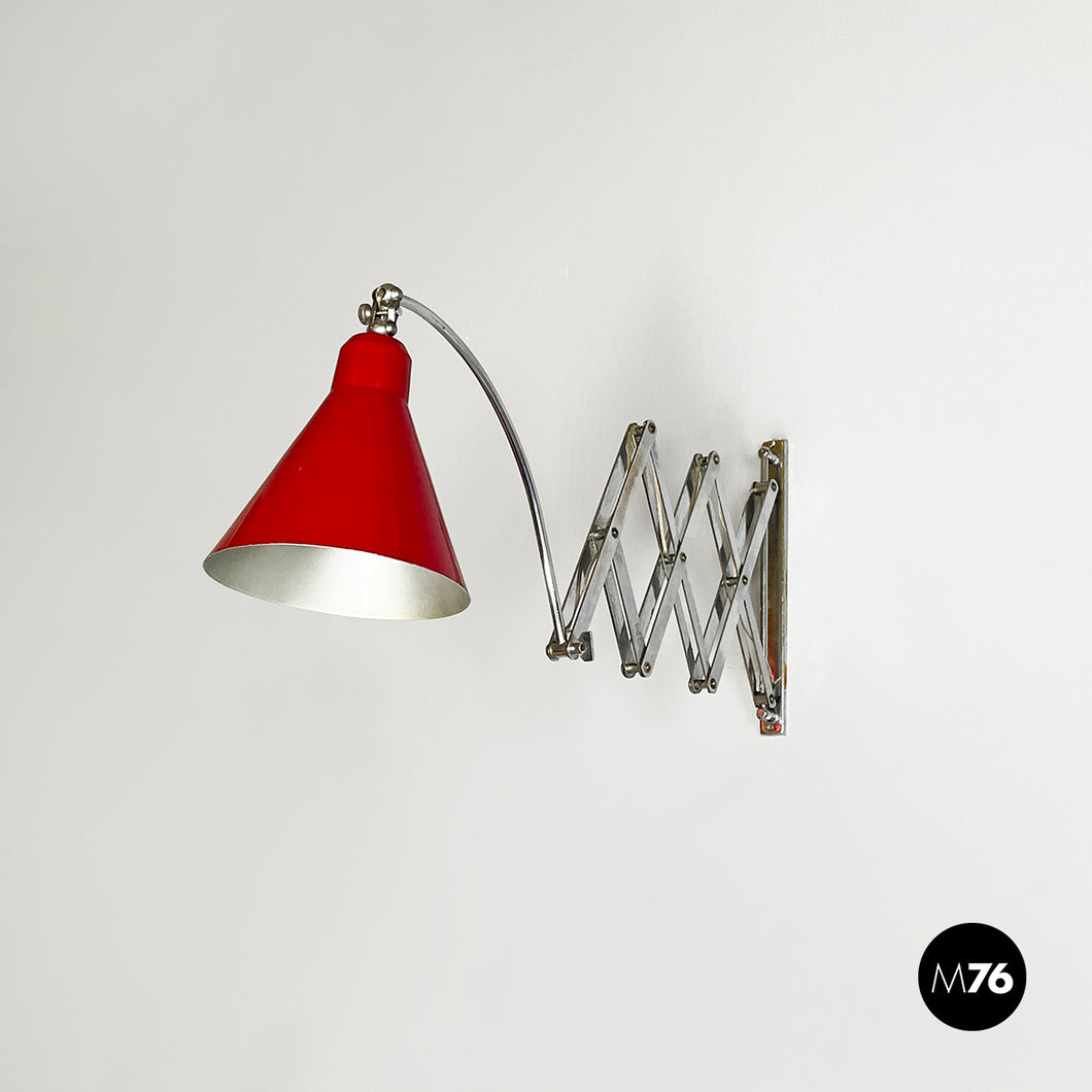 Pantograph wall lamp in red metal, 1960s