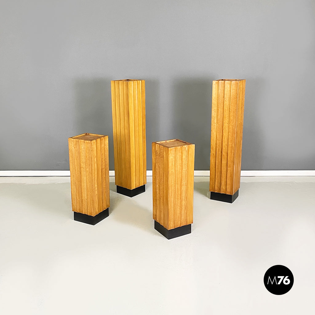 Wooden square pedestals with wavy profile, 1960s