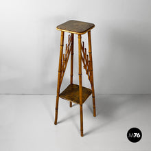 Load image into Gallery viewer, Pedestal in brown leather and bamboo, 1930s
