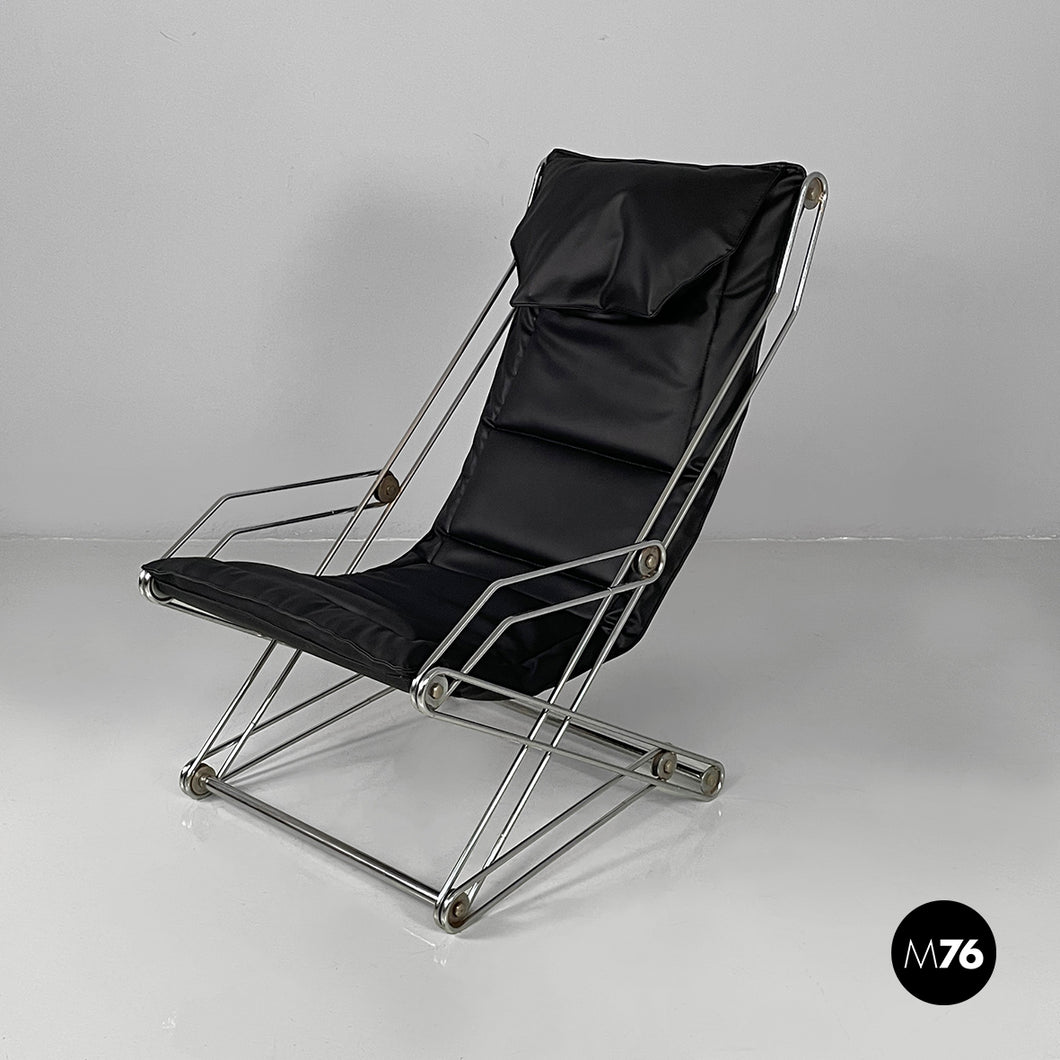 Armchair in faux leather and steel, 1970s