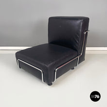 Load image into Gallery viewer, Armchair in black leather and metal, 1980s
