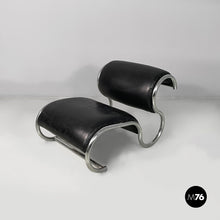 Carica l'immagine nel visualizzatore di Gallery, Black faux leather and steel armchair, 1980s
