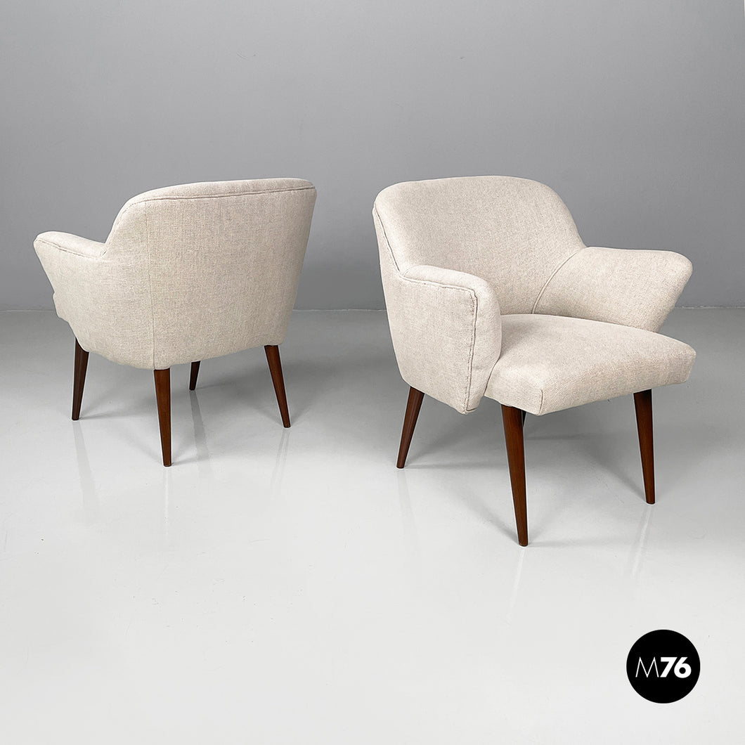 Armchairs in fabric and wood, 1940s