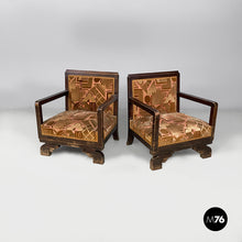 Load image into Gallery viewer, Armchairs in velvet and wood, 1930s

