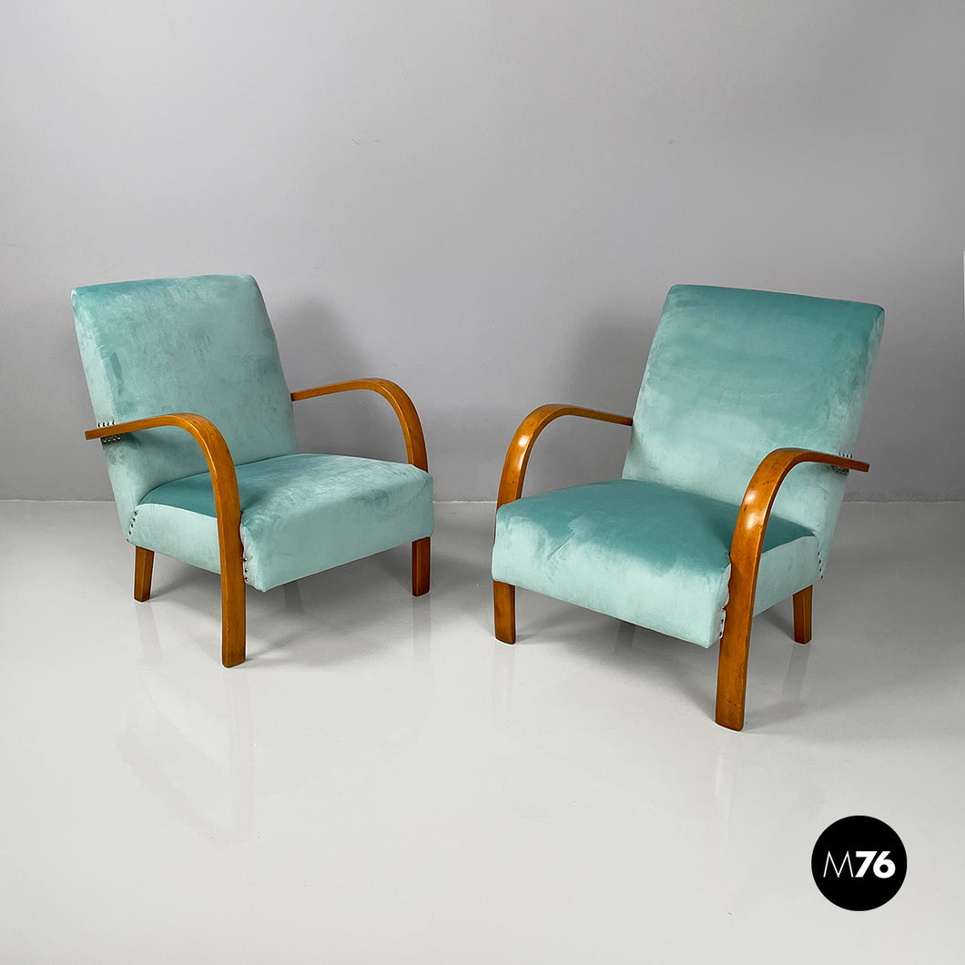 Armchairs in light blue and wood, 1950s