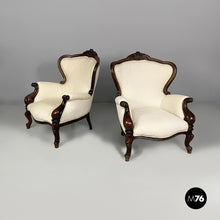 Load image into Gallery viewer, Armchairs in wood and white fabric, 1930s
