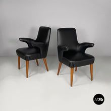 Load image into Gallery viewer, Armchairs in black leather and wood, 1960s
