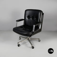 将图片加载到图库查看器，Office armchair in black leather and metal, 1980s
