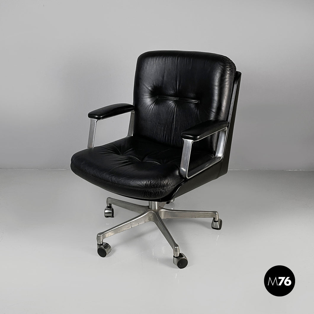 Office armchair in black leather and metal, 1980s