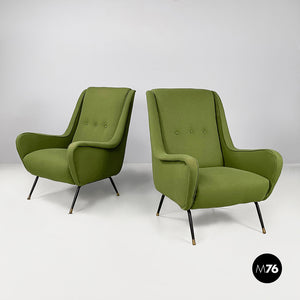 Armchairs in green fabric, 1950s