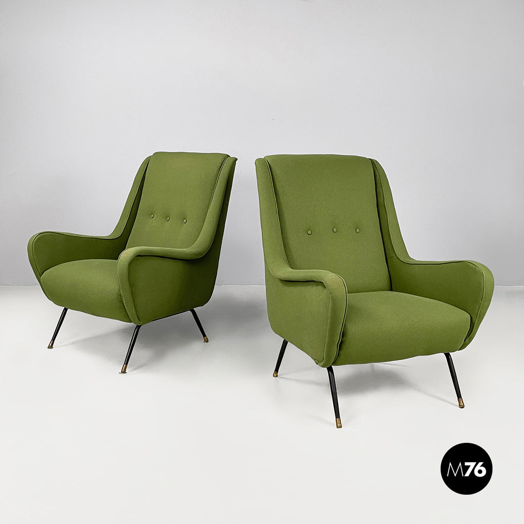 Armchairs in green fabric, 1950s