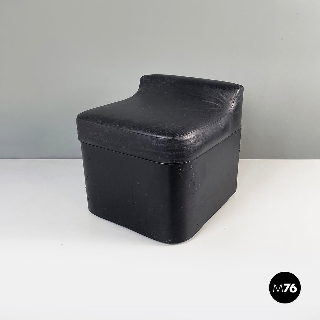 Stool in black faux leather, 1980s