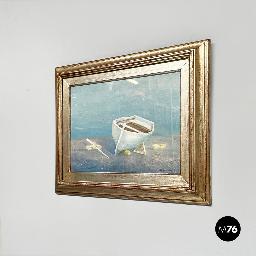Oil painting of a boat, 1978